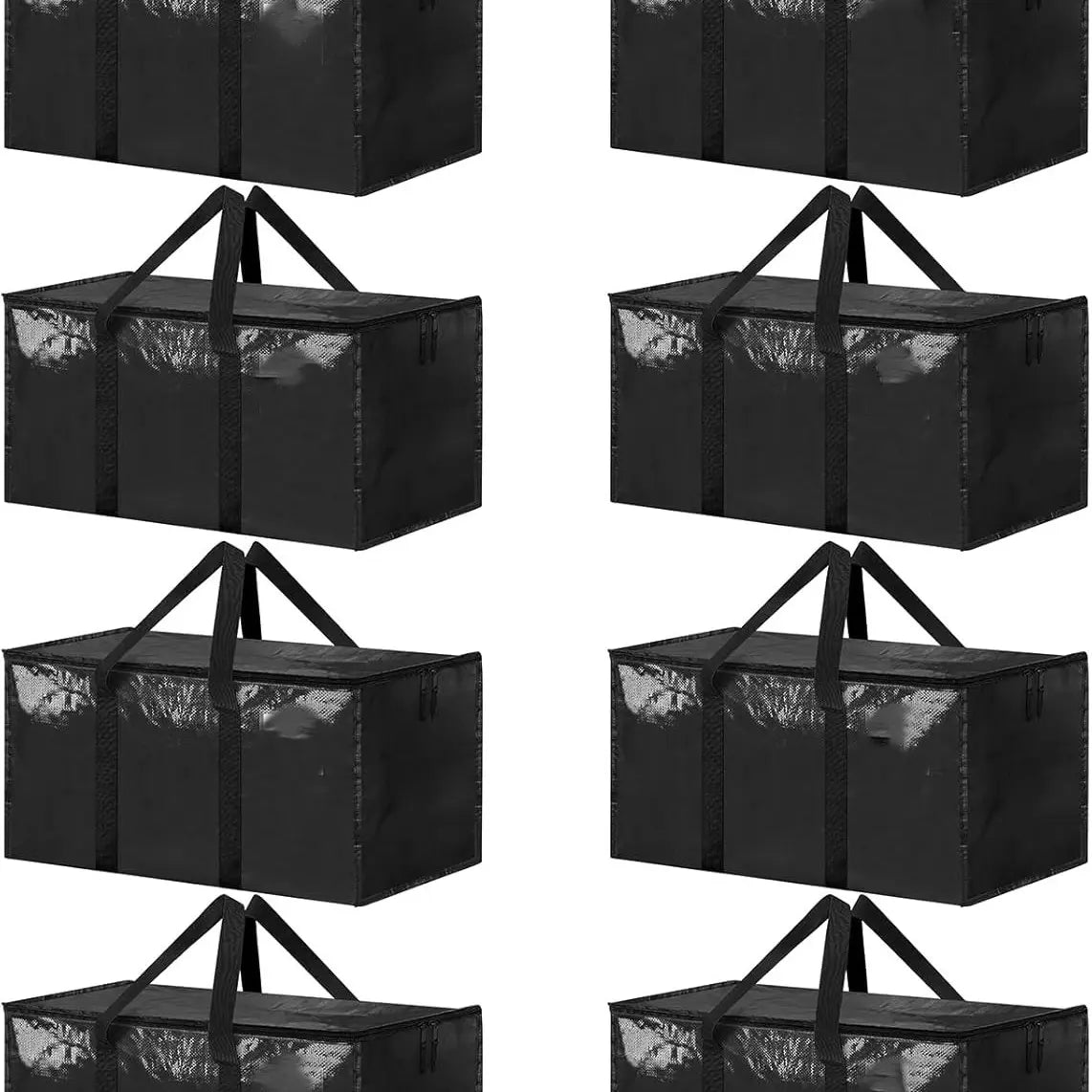 8 Pack Extra Large Heavy-Duty Moving & Storage Bags, Clear Plastic Waterproof Totes with Lids, Reinforced Handles & Heavy-Duty Zippers for Clothes Packing, Dorms, Home Organization