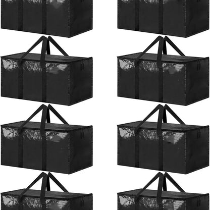 8 Pack Extra Large Heavy-Duty Moving & Storage Bags, Clear Plastic Waterproof Totes with Lids, Reinforced Handles & Heavy-Duty Zippers for Clothes Packing, Dorms, Home Organization