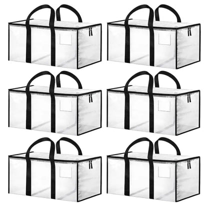 8 Pack Extra Large Heavy-Duty Moving & Storage Bags, Clear Plastic Waterproof Totes with Lids, Reinforced Handles & Heavy-Duty Zippers for Clothes Packing, Dorms, Home Organization