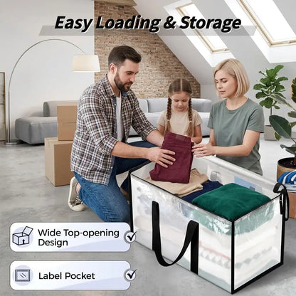 8 Pack Extra Large Heavy-Duty Moving & Storage Bags, Clear Plastic Waterproof Totes with Lids, Reinforced Handles & Heavy-Duty Zippers for Clothes Packing, Dorms, Home Organization
