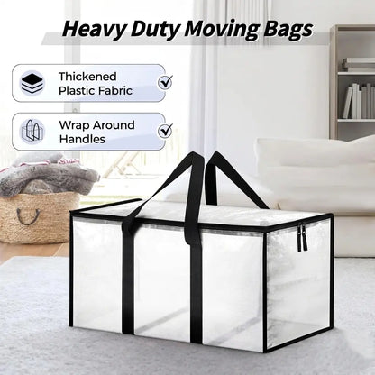 8 Pack Extra Large Heavy-Duty Moving & Storage Bags, Clear Plastic Waterproof Totes with Lids, Reinforced Handles & Heavy-Duty Zippers for Clothes Packing, Dorms, Home Organization